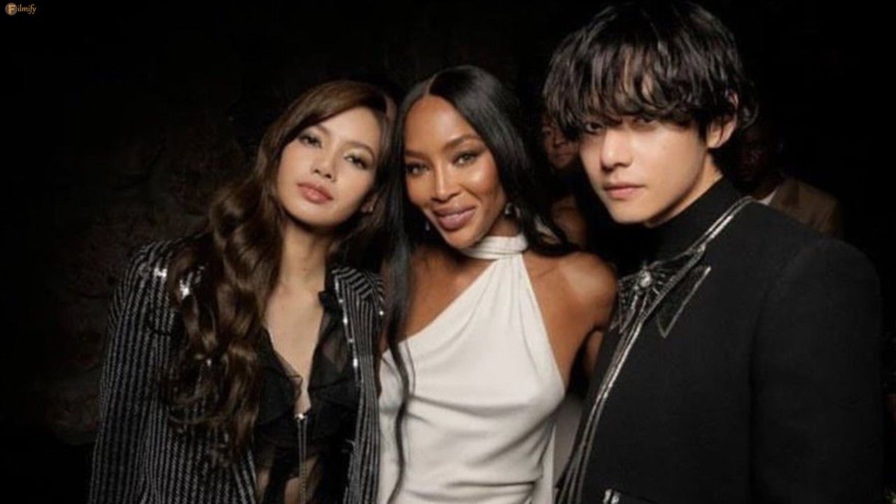 BTS V and Lisa pose with Naomi Campbell at her birthday bash