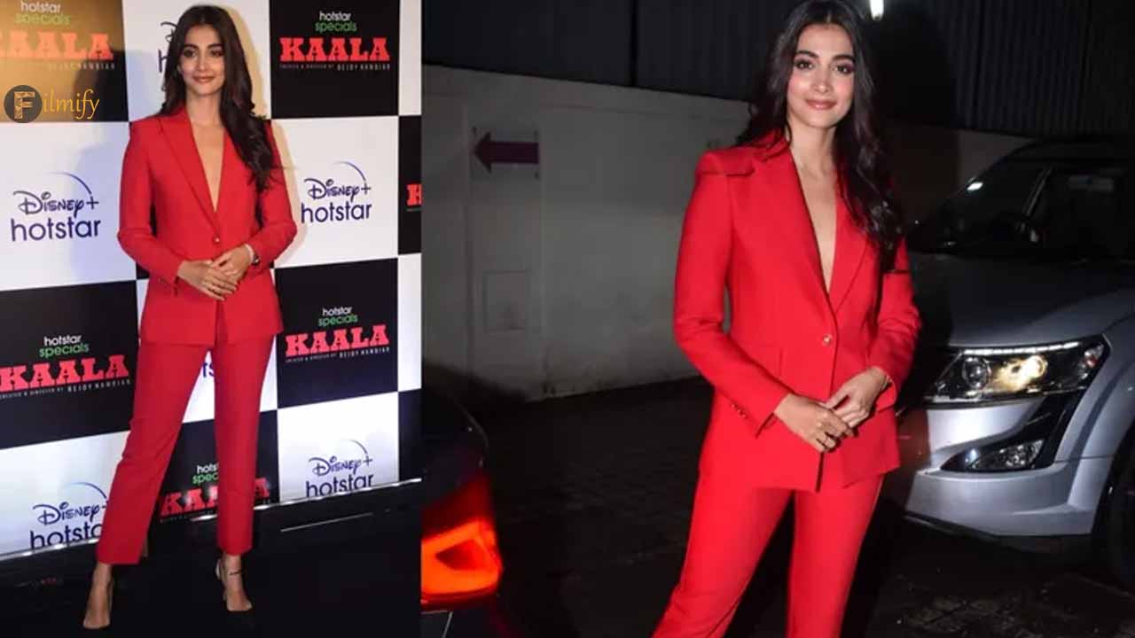 Pooja Hegde steals limelight at Kaala screening show.