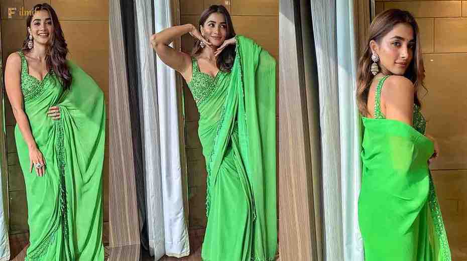 Pooja Hegde exudes ethnic charm in a Green saree💚💚💚💚