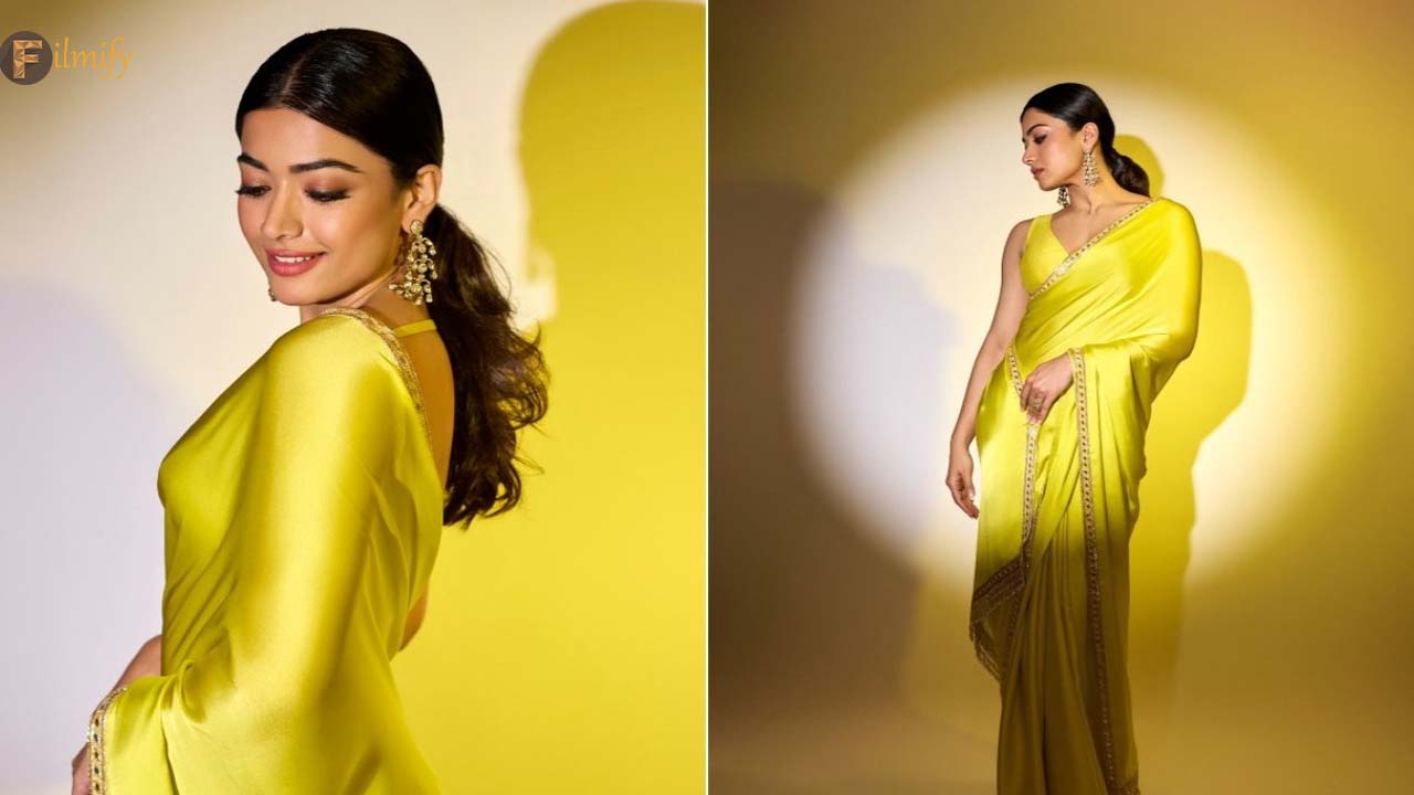 Rashmika Mandanna looks stunning in the 'Laddoo Peela' saree.