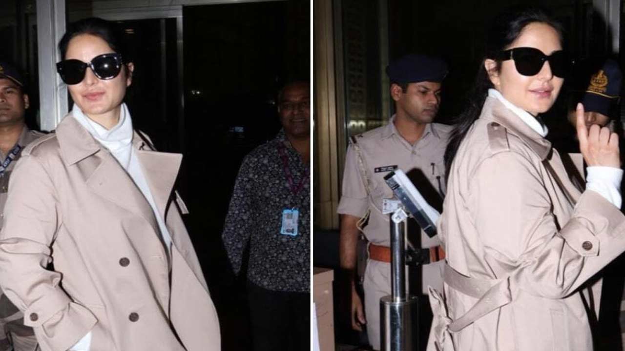 Vicky Kaushal drops Katrina Kaif at Mumbai airport! The actress stuns with her bossy coat.