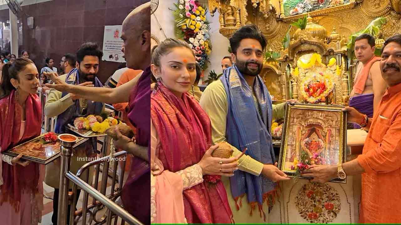 Ahead of the wedding, Rakul Preet Singh and Jackky Bhagnani were spotted at the temple