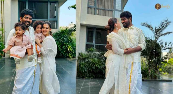Nayanthara and Vignesh Shivan Twin in White: A Joyous Tamil New Year Celebration