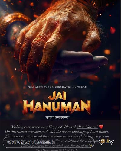 Prashant varma makes a promise to fans with Jai Hanuman Poster