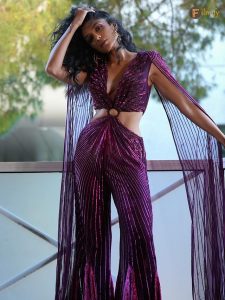 Cannes 2024: Sobhita Dhulipala Shines in Athiya Shetty's Purple Jumpsuit